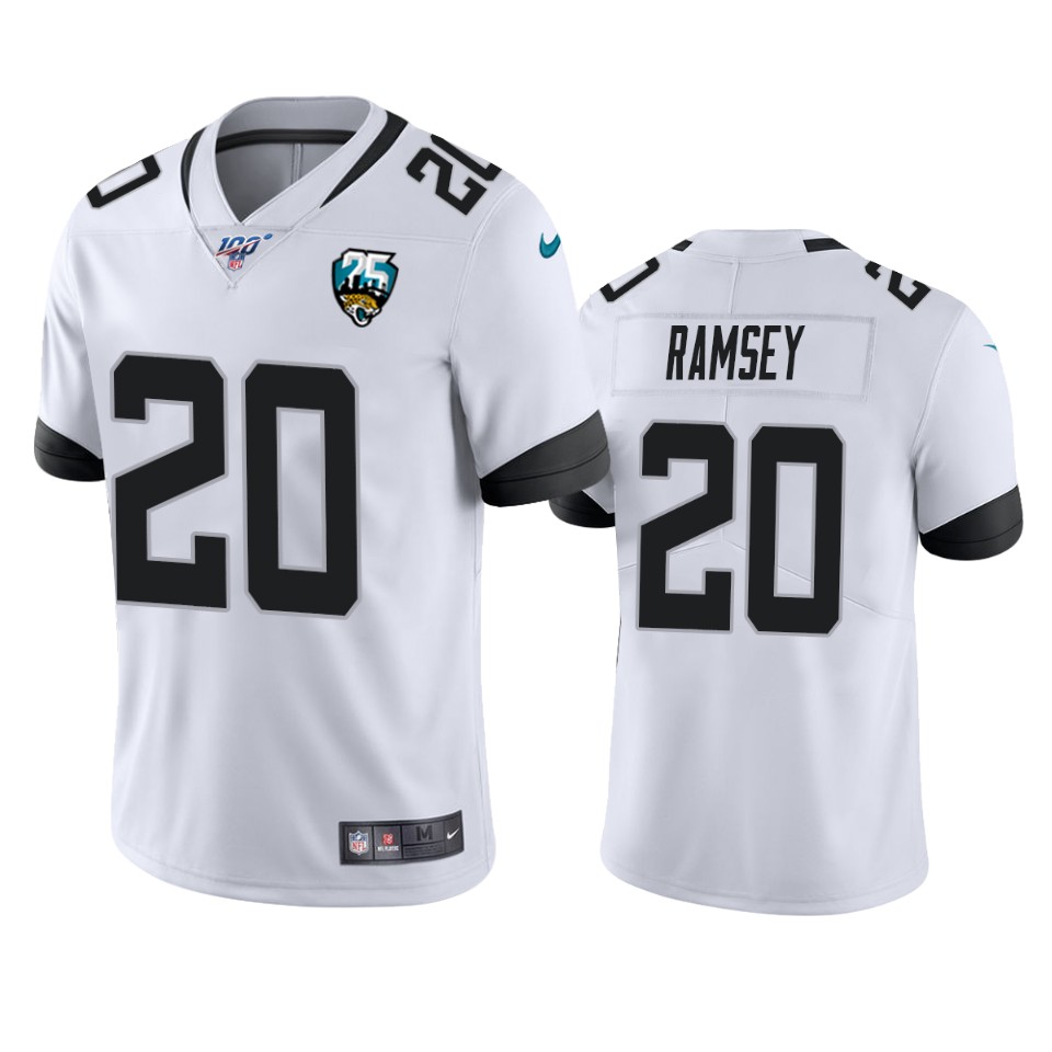 Men Nike Jacksonville Jaguars #20 Jalen Ramsey White 25th Anniversary Vapor Limited Stitched NFL 100th Season Jersey->jacksonville jaguars->NFL Jersey